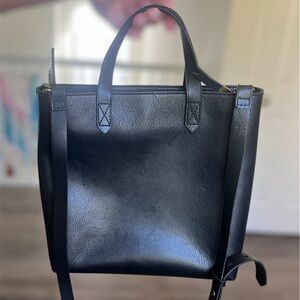 Madewell Black Leather Transport Tote Crossbody Bag